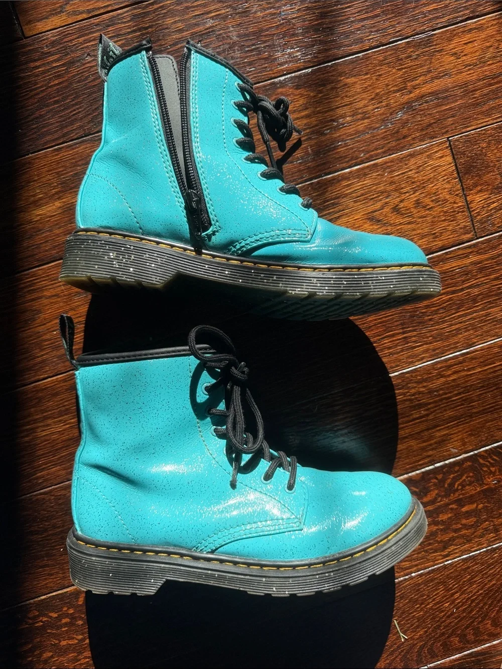 Dr. Martens Kids Teal Glitter Lace-Up Boot